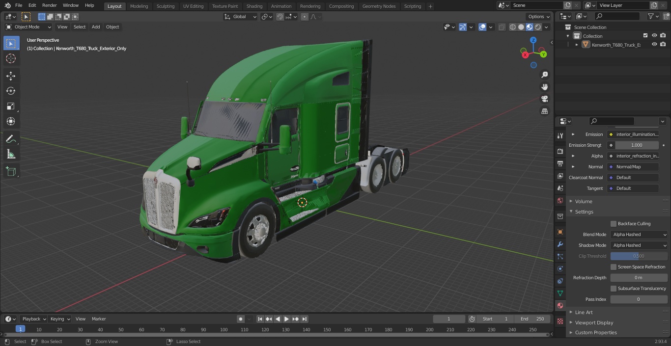 3D Kenworth T680 Truck Exterior Only model