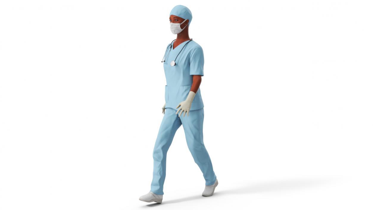 3D Female Nurse with Scrubs and Protective Mask Rigged