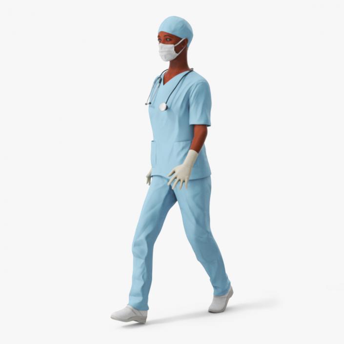 3D Female Nurse with Scrubs and Protective Mask Rigged