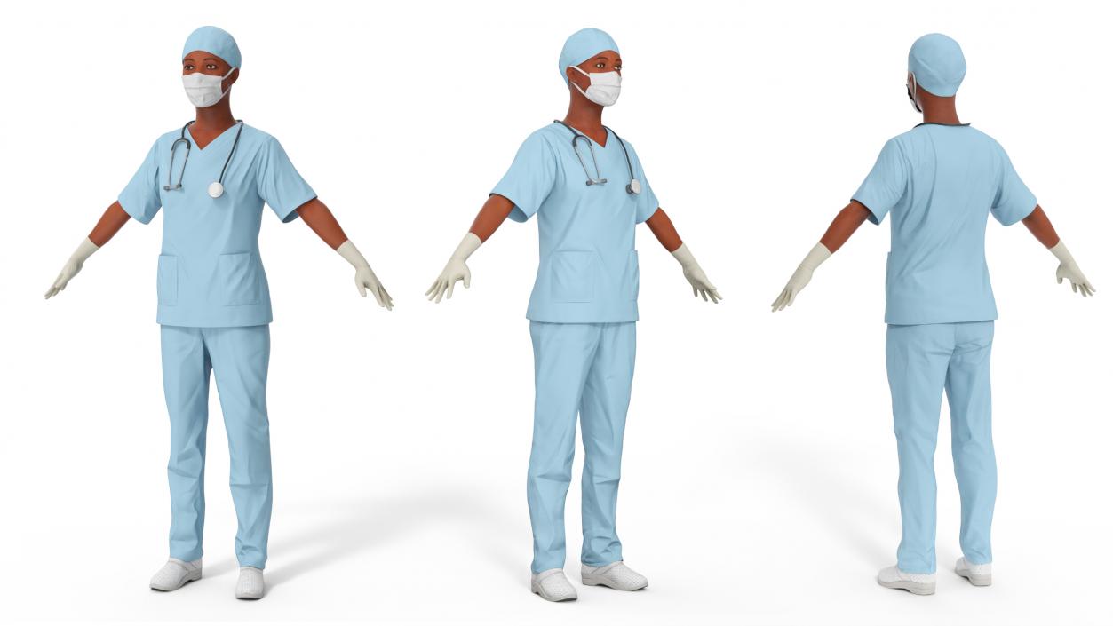 3D Female Nurse with Scrubs and Protective Mask Rigged