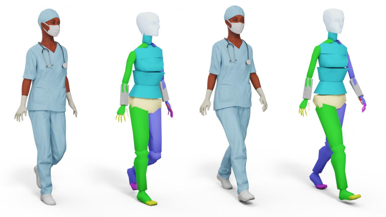 3D Female Nurse with Scrubs and Protective Mask Rigged