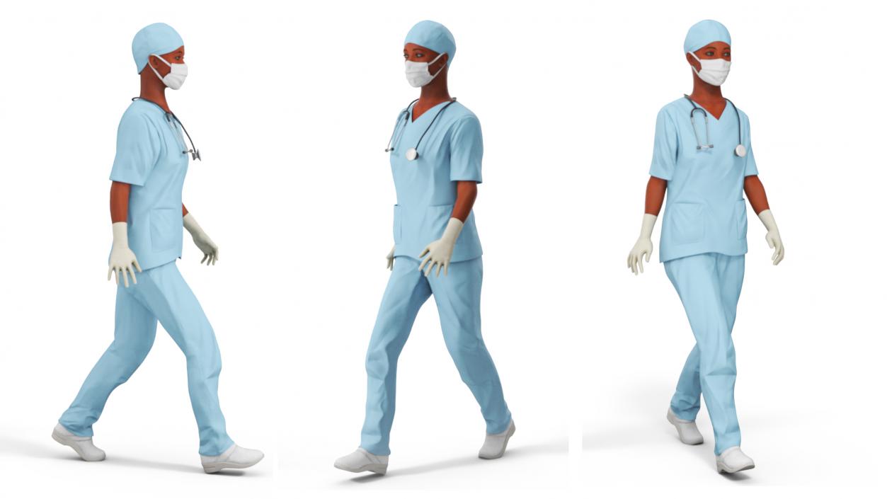 3D Female Nurse with Scrubs and Protective Mask Rigged