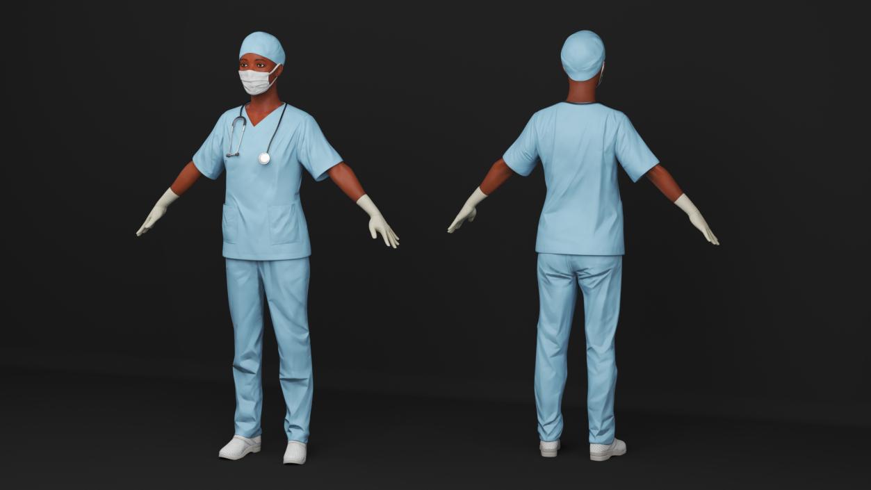 3D Female Nurse with Scrubs and Protective Mask Rigged