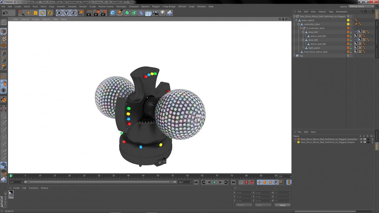 3D model Twin Disco Mirror Ball Switched on Rigged for Cinema 4D