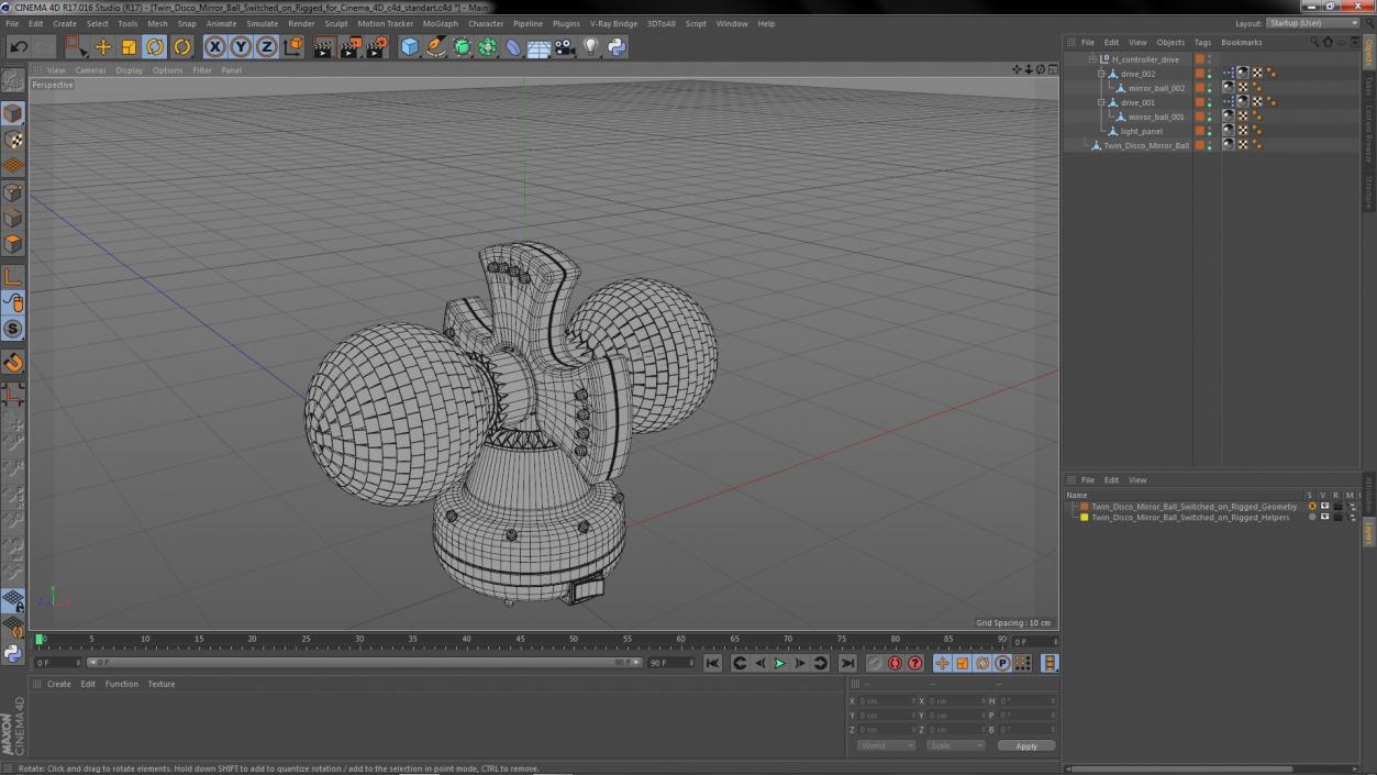 3D model Twin Disco Mirror Ball Switched on Rigged for Cinema 4D
