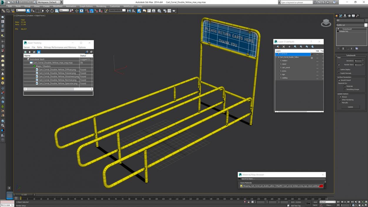 3D model Cart Corral Double Yellow