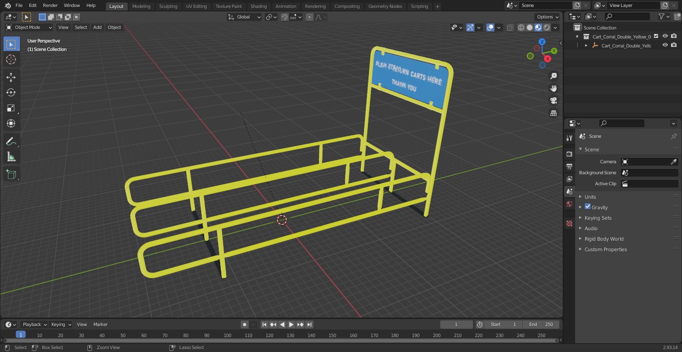 3D model Cart Corral Double Yellow