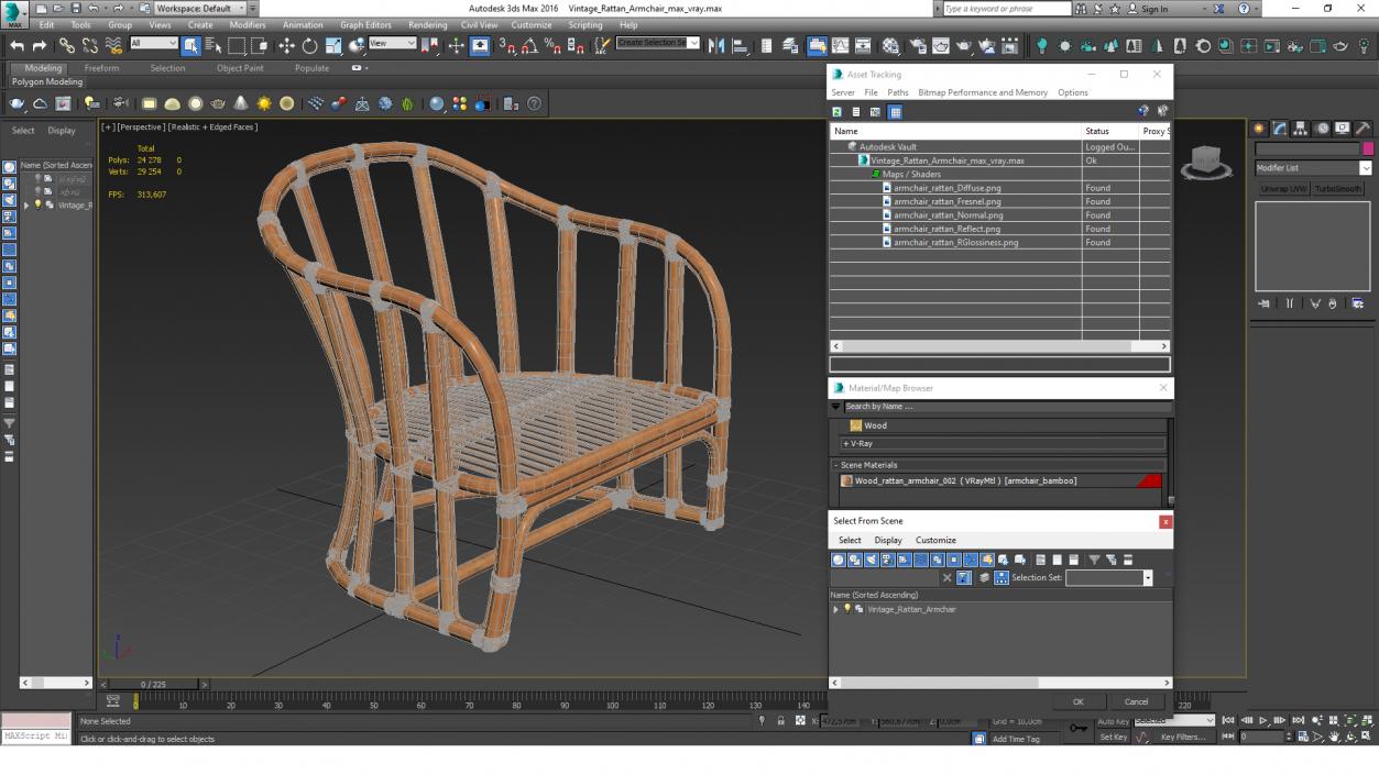 3D Vintage Rattan Armchair model