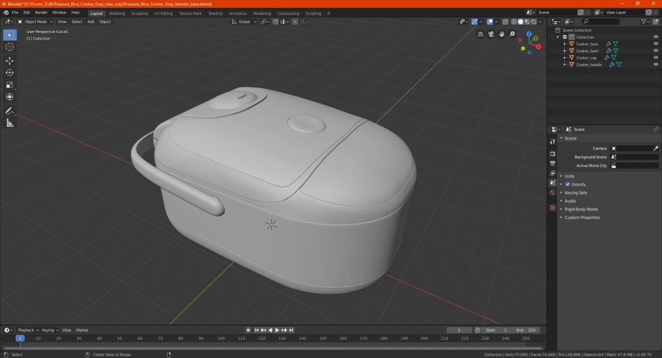 3D model Pressure Rice Cooker Gray