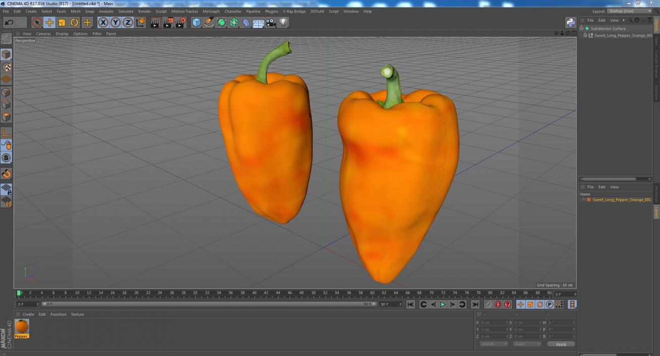 Sweet Long Pepper Orange 3D model