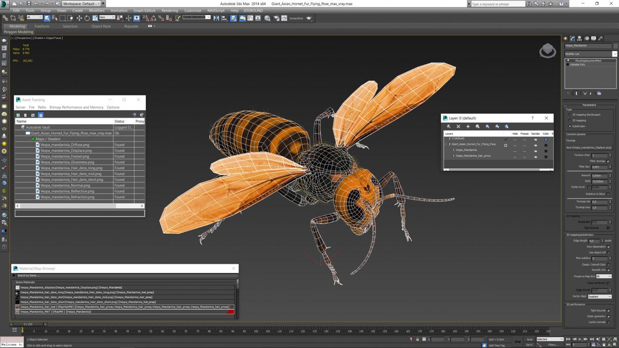 3D Giant Asian Hornet Fur Flying Pose 2