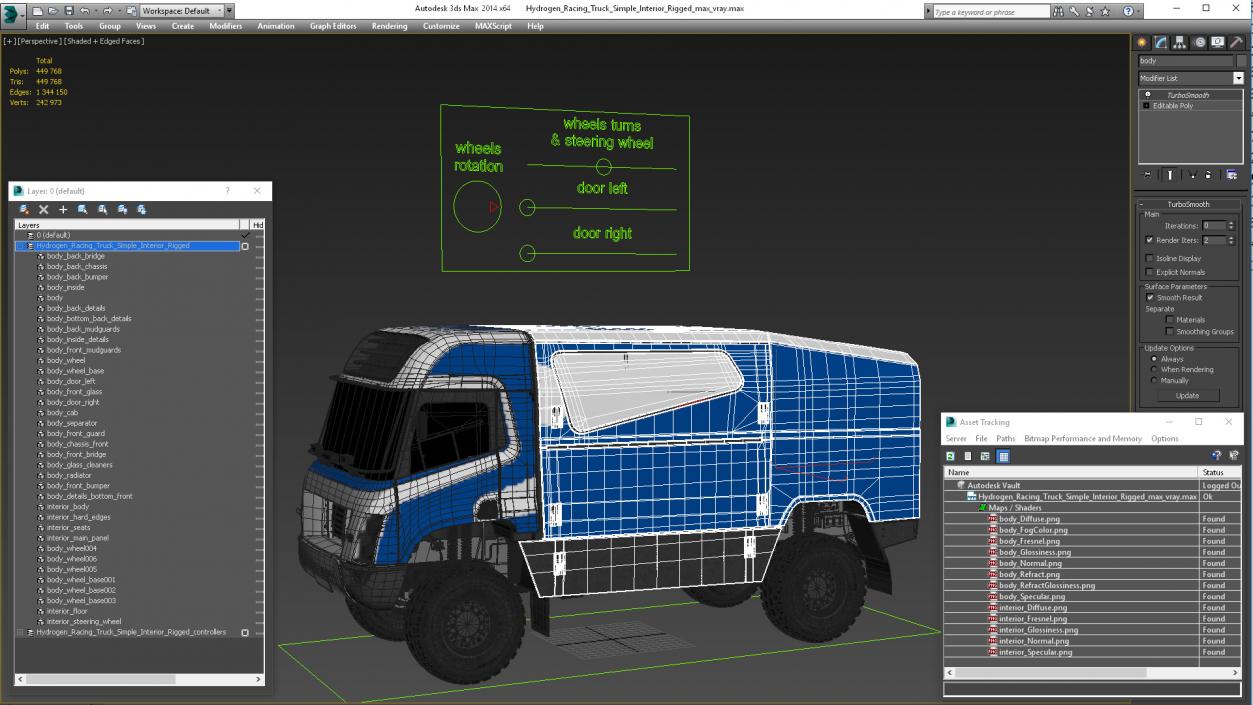 3D Hydrogen Racing Truck Simple Interior Rigged for Cinema 4D model