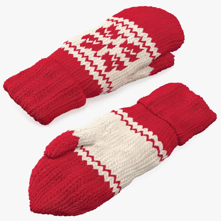 Knitted Red Wool Mittens 3D model