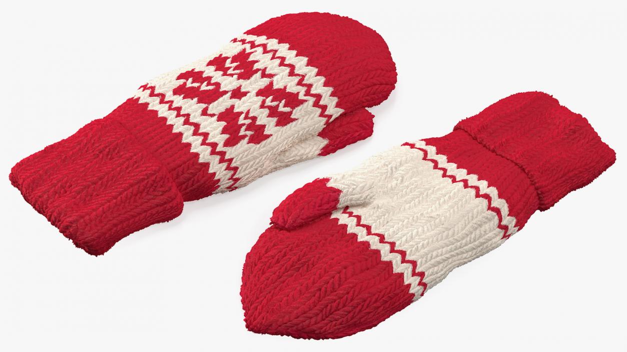 Knitted Red Wool Mittens 3D model