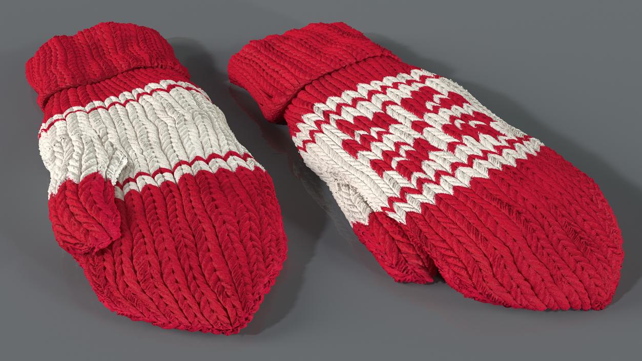 Knitted Red Wool Mittens 3D model