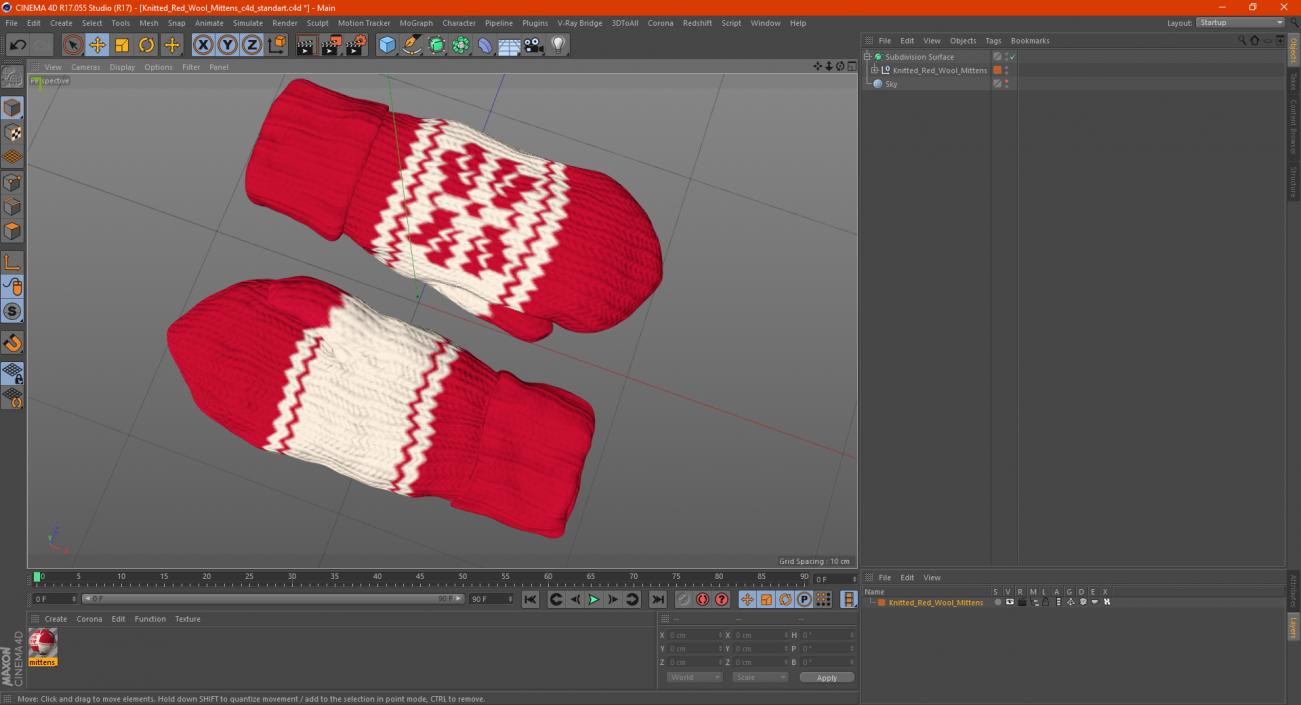 Knitted Red Wool Mittens 3D model