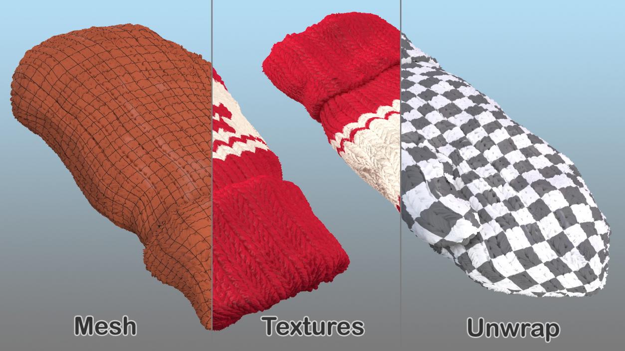 Knitted Red Wool Mittens 3D model