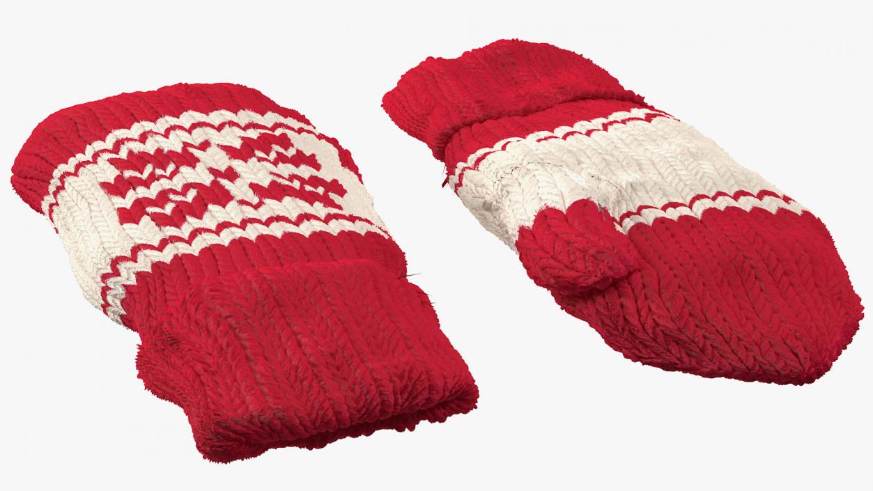 Knitted Red Wool Mittens 3D model