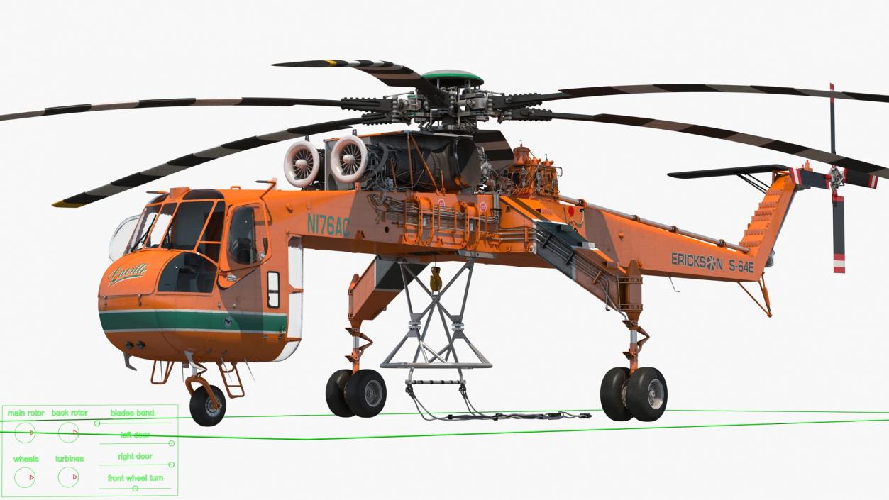 3D Sikorsky S-64 Skycrane Helicopter Cargo Rigged