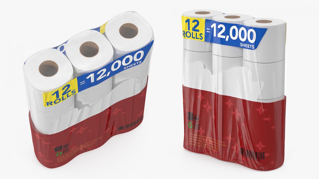 3D Toilet Paper Pack 12 Rolls