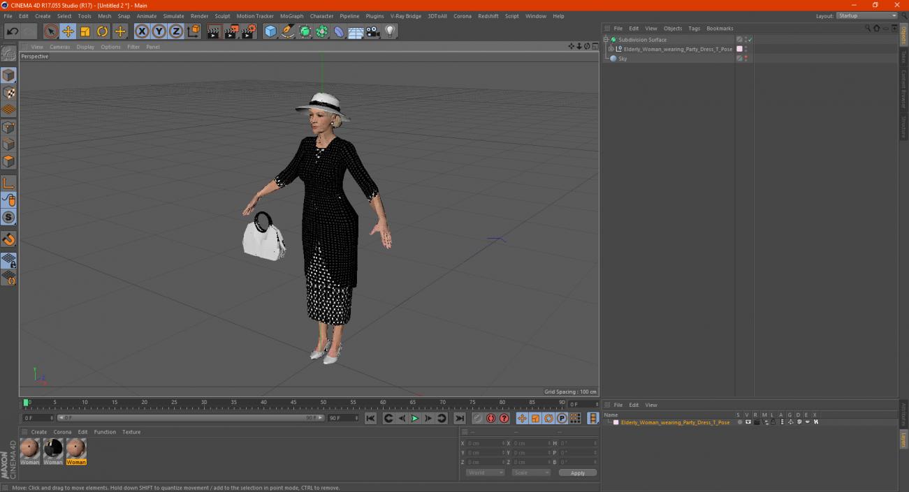 3D model Elderly Woman wearing Party Dress T Pose