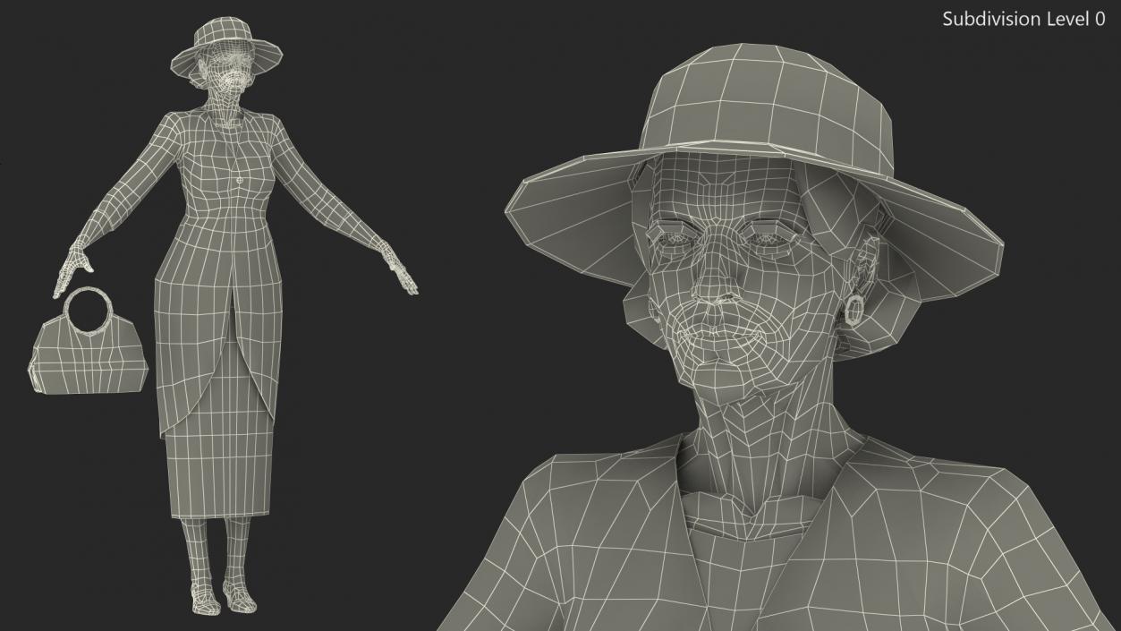 3D model Elderly Woman wearing Party Dress T Pose