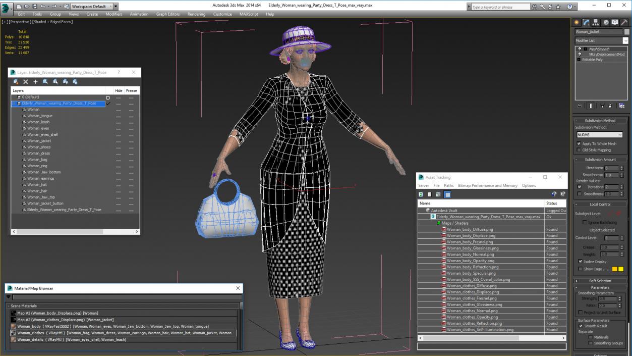 3D model Elderly Woman wearing Party Dress T Pose