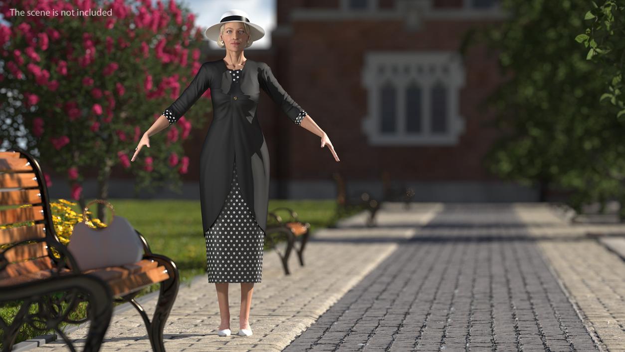 3D model Elderly Woman wearing Party Dress T Pose