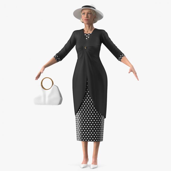 3D model Elderly Woman wearing Party Dress T Pose