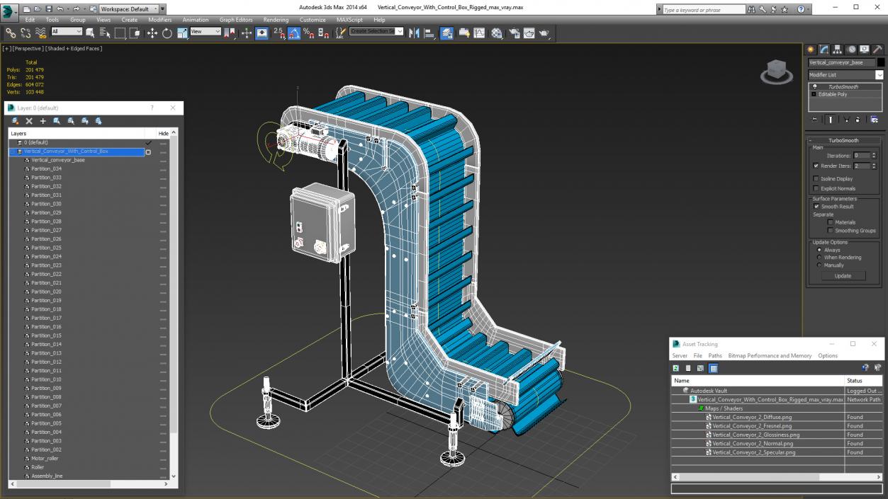 3D Vertical Conveyor With Control Box Rigged