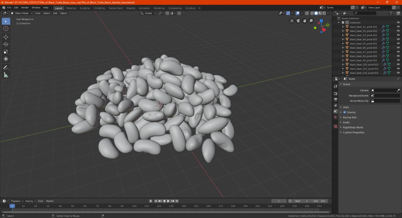 3D Pile of Black Turtle Beans