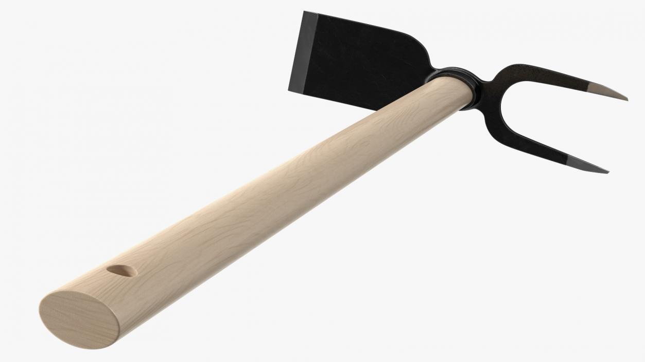 Cultivating Hoe on Wooden Handle 3D