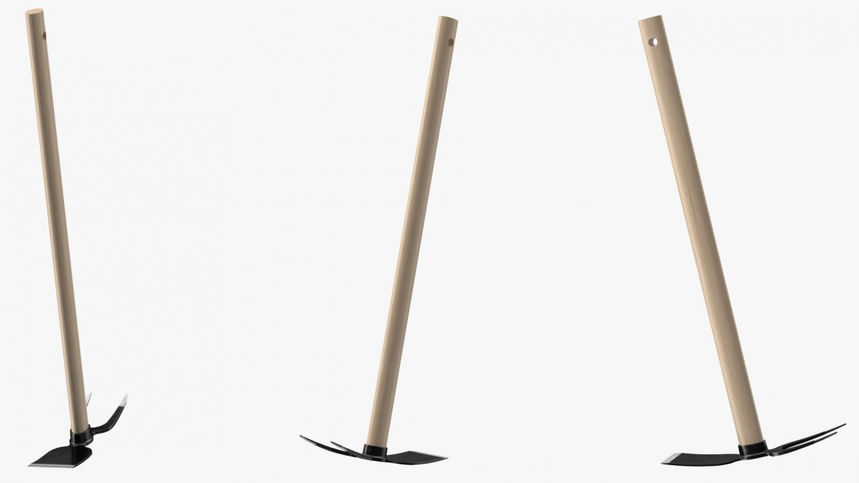 Cultivating Hoe on Wooden Handle 3D