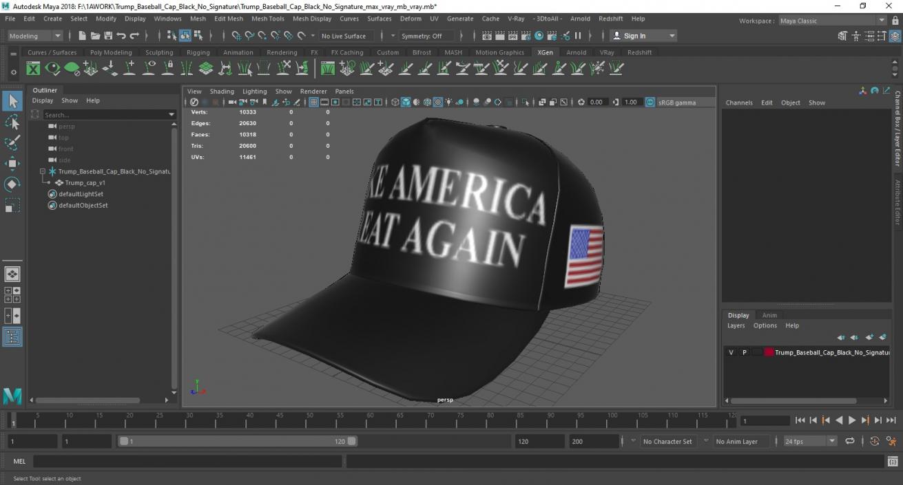 Trump Baseball Cap Black No Signature 3D