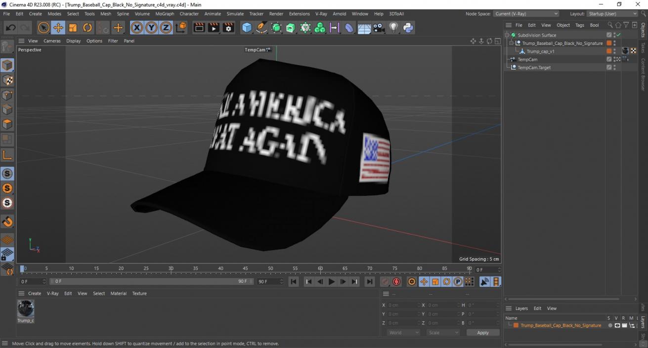 Trump Baseball Cap Black No Signature 3D