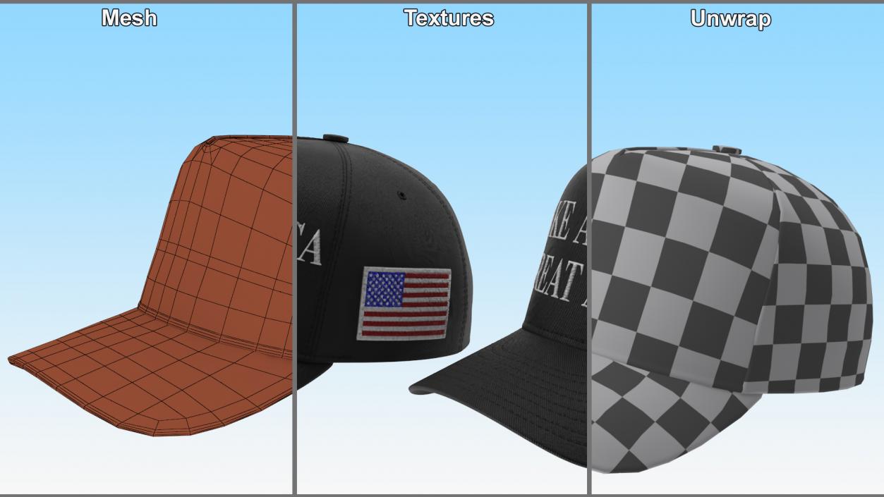 Trump Baseball Cap Black No Signature 3D