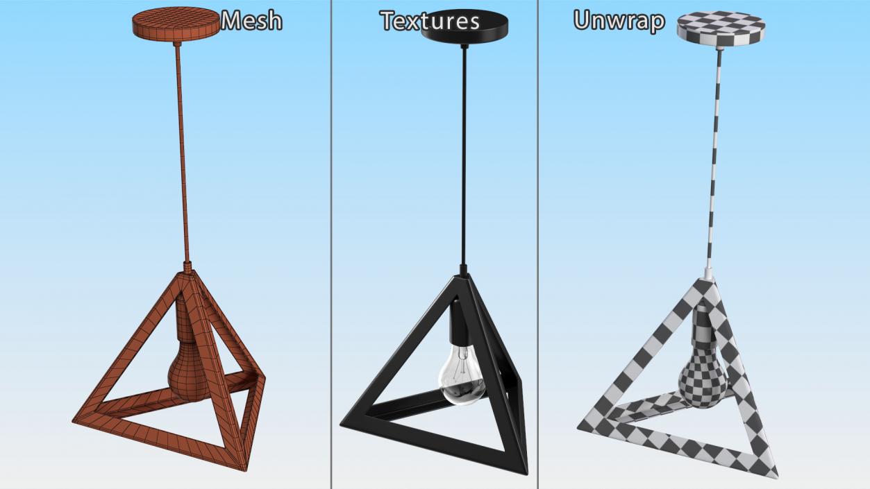 3D model Modern Pendant Light Pyramid Shape Black