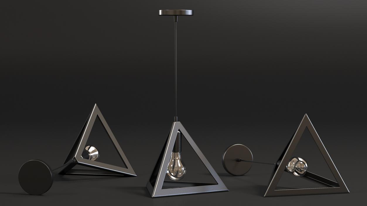 3D model Modern Pendant Light Pyramid Shape Black