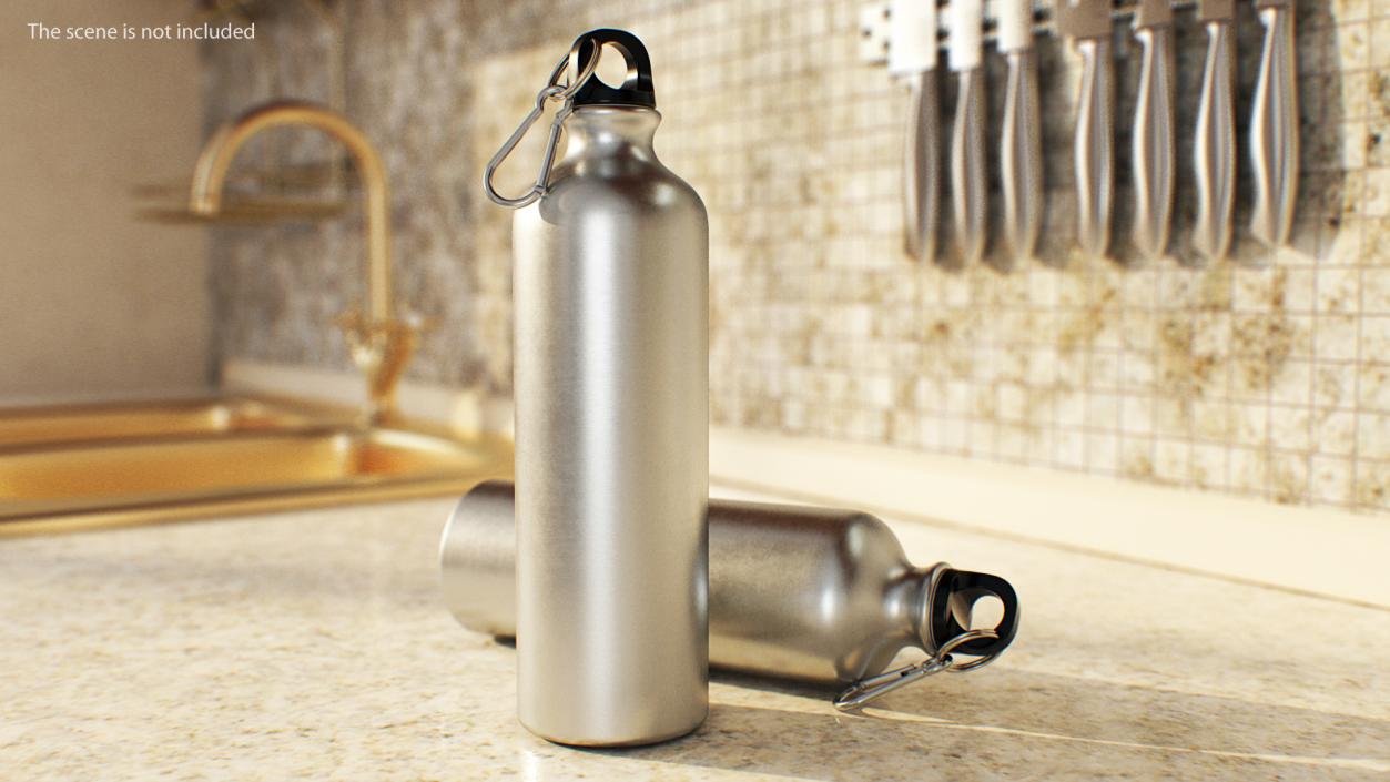 Aluminum Sport Water Bottle with Carabiner 3D