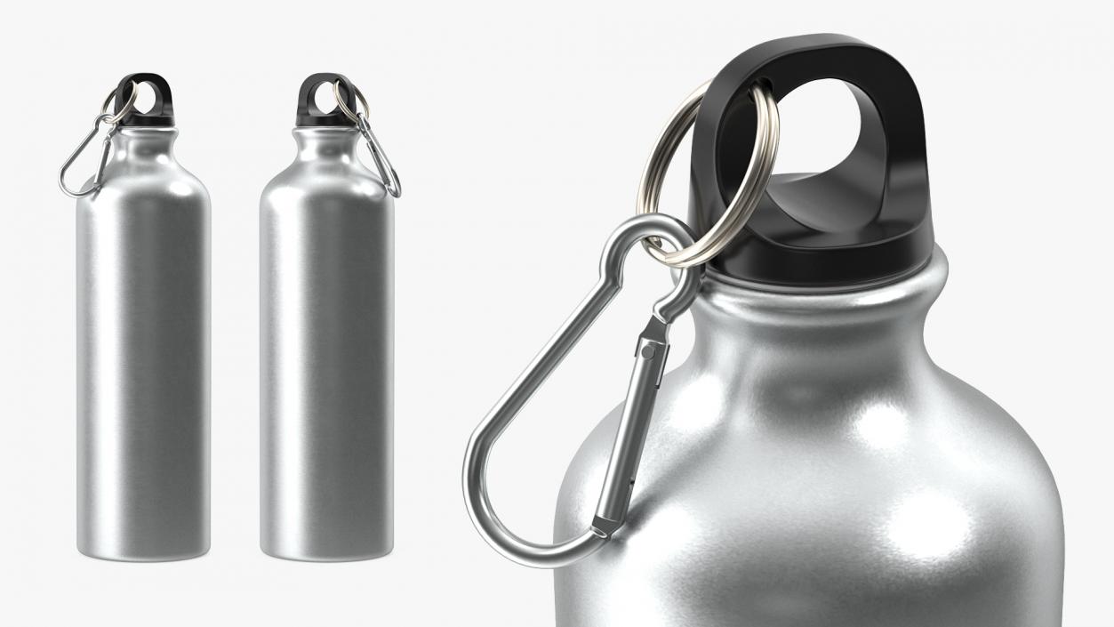 Aluminum Sport Water Bottle with Carabiner 3D