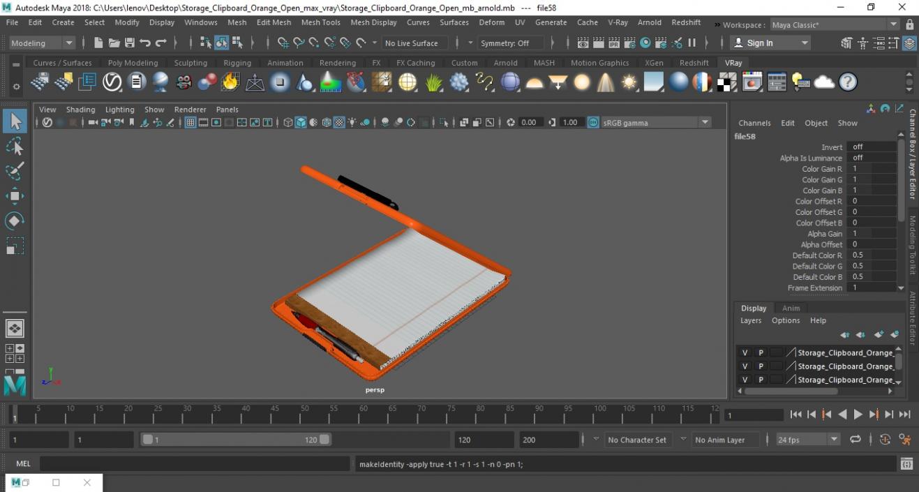 Storage Clipboard Orange Open 3D model