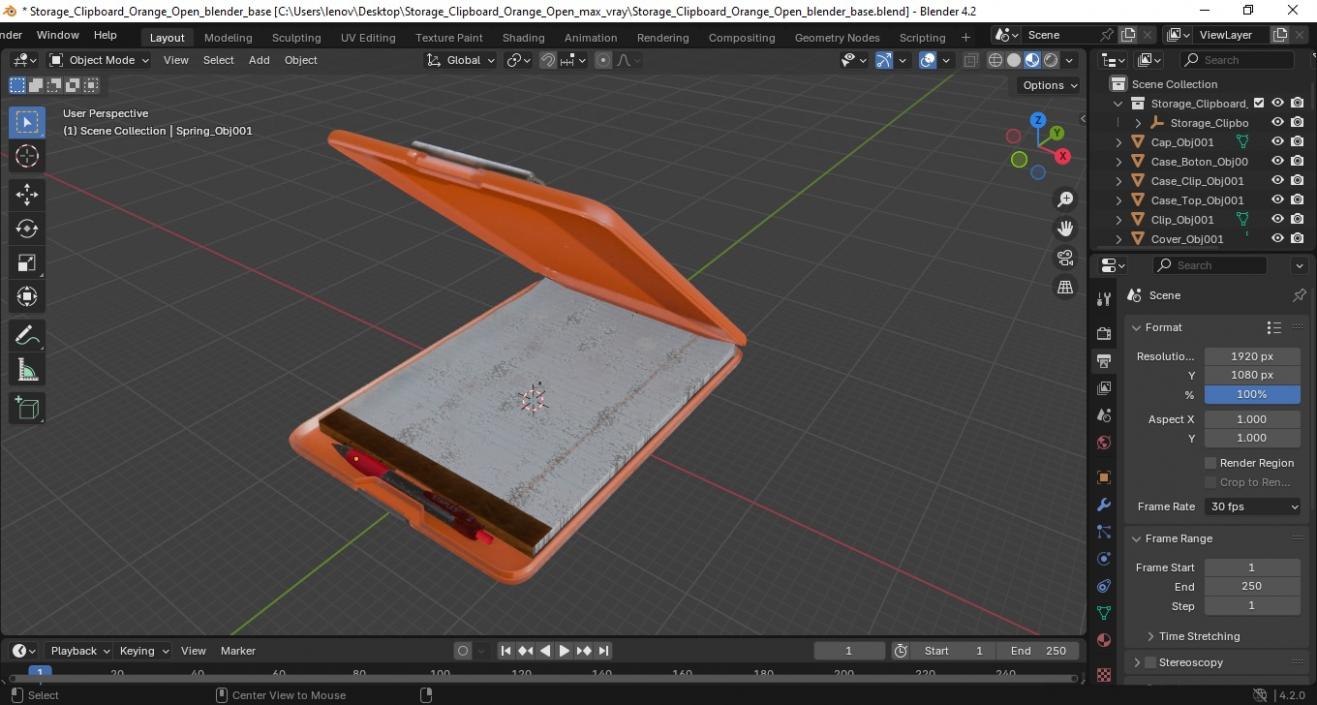 Storage Clipboard Orange Open 3D model