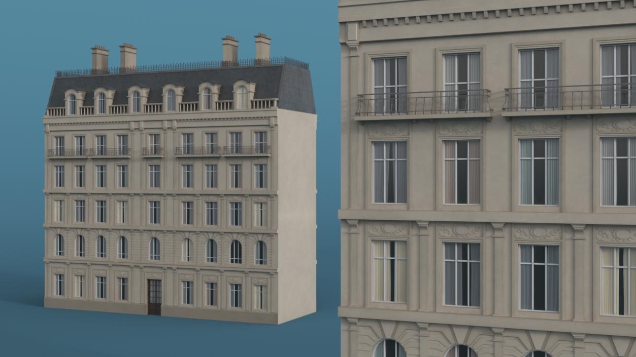 3D Paris Traditional Two Sided Building