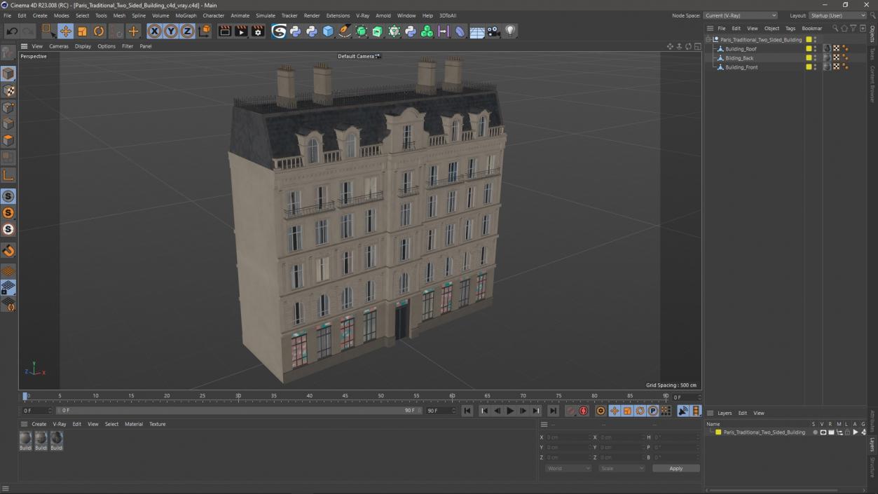 3D Paris Traditional Two Sided Building