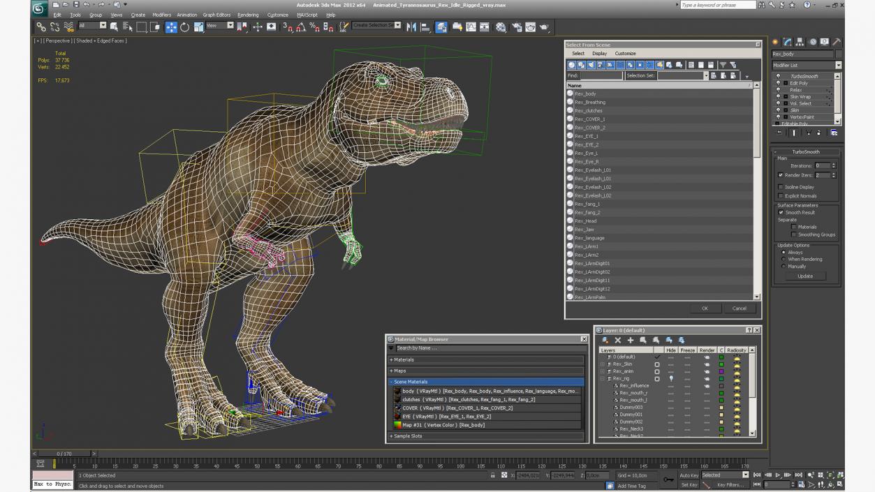 3D Animated Tyrannosaurus Rex Waiting Rigged