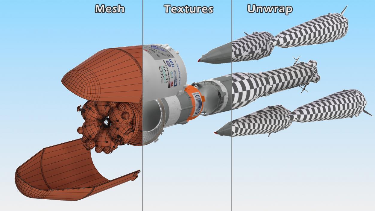 3D Soyuz 2 Orbital Launch Vehicle Main Parts