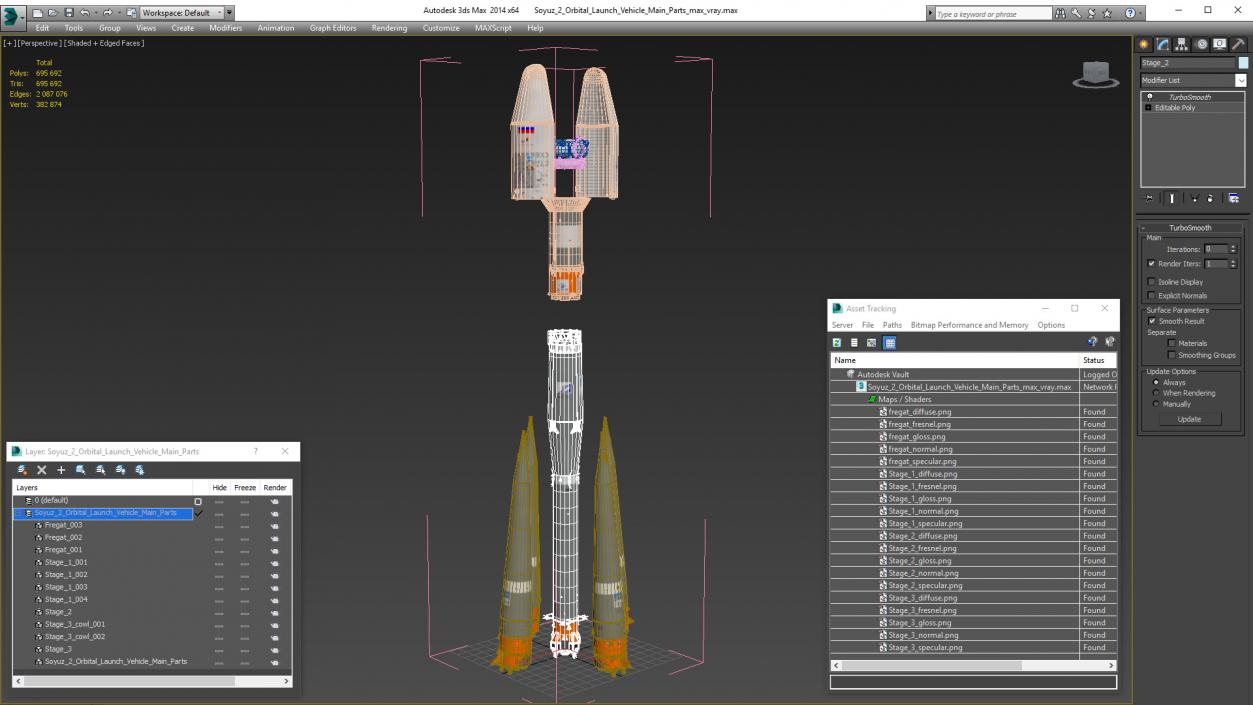 3D Soyuz 2 Orbital Launch Vehicle Main Parts