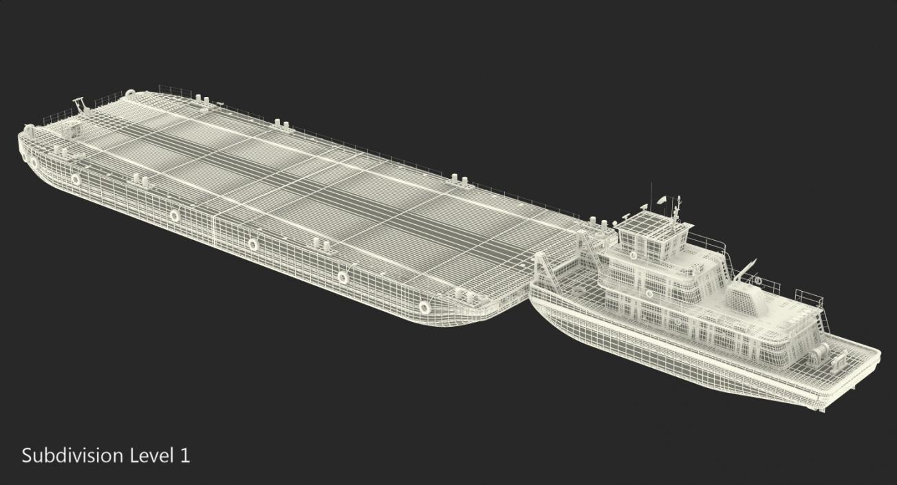 3D Push Boat Ship with Pontoon Barge model