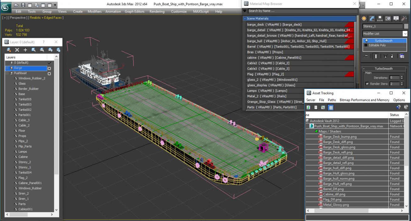 3D Push Boat Ship with Pontoon Barge model