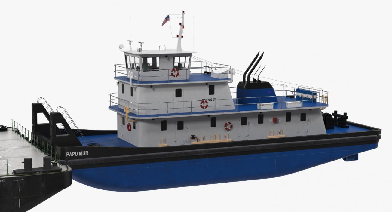 3D Push Boat Ship with Pontoon Barge model